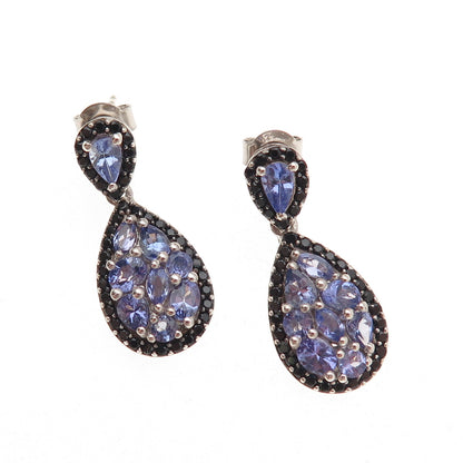 Chuck Clemency 925 Sterling Silver Real Tanzanite & Black Spinel Dangle Earrings
