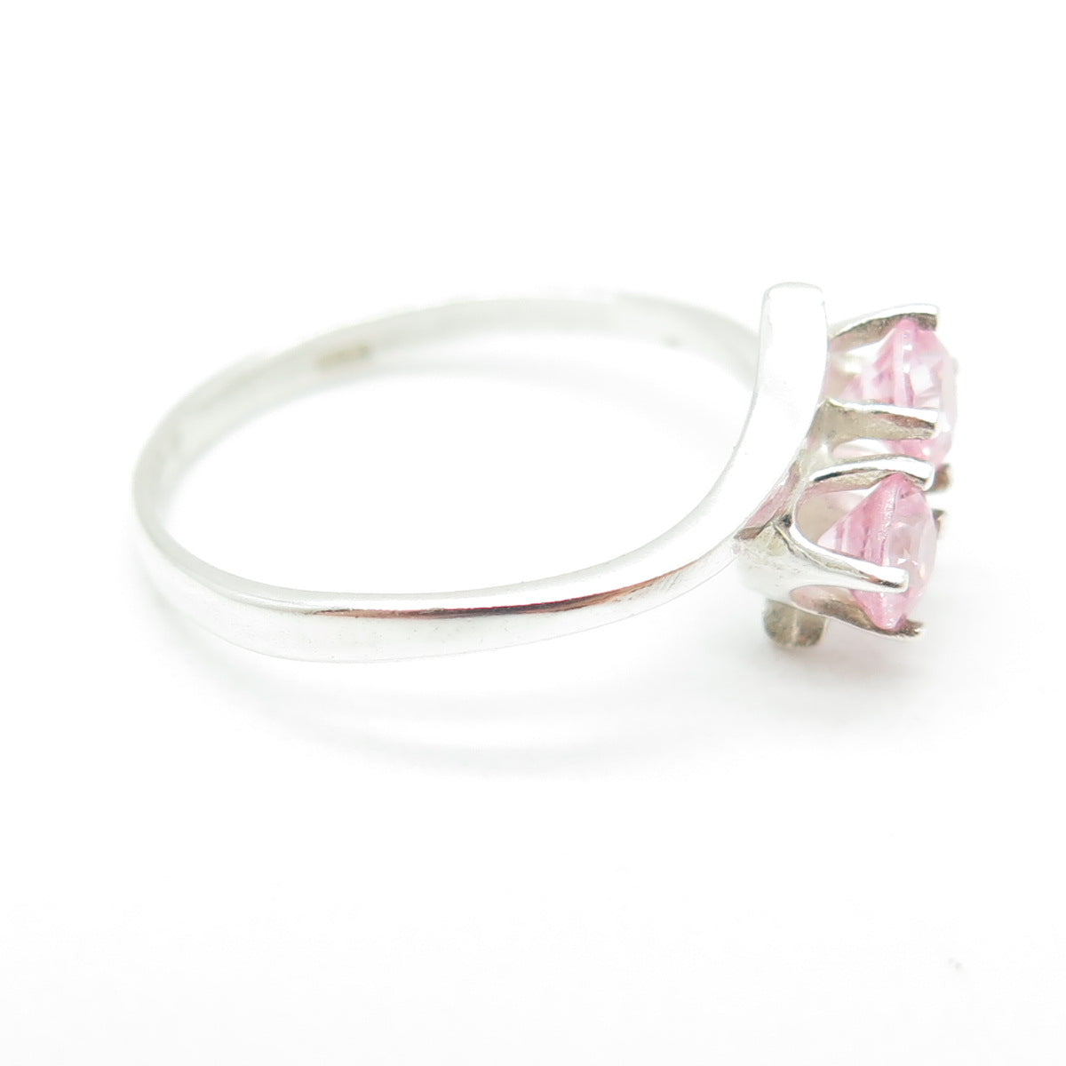 925 Sterling Silver Round-Cut Pink C Z Bypass Ring Size 6.25