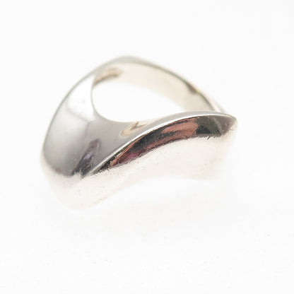925 Sterling Silver Vintage Modernist Wavy Oxidized Ring Size 6.75