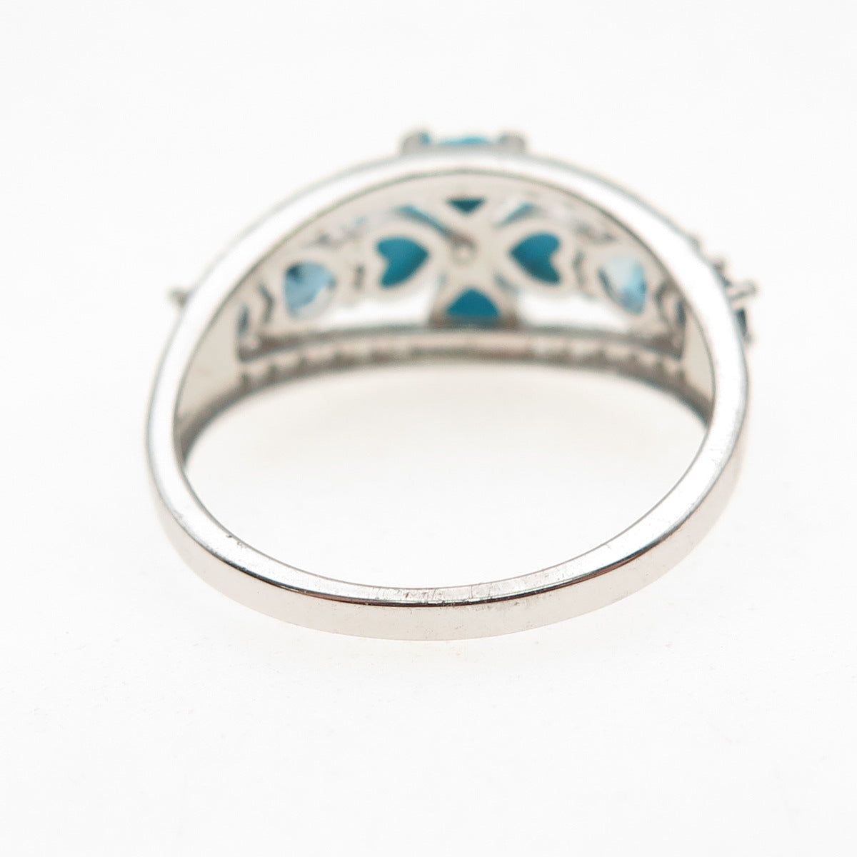 925 Sterling Silver Real Turquoise London Blue & White Topaz Ring Size 8.25