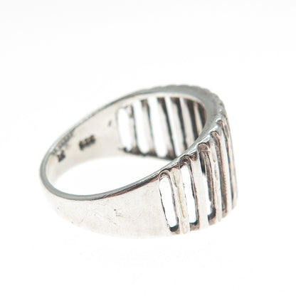 925 Sterling Silver Vintage Modernist Diamond-Cut Ribbed Ring Size 7.75