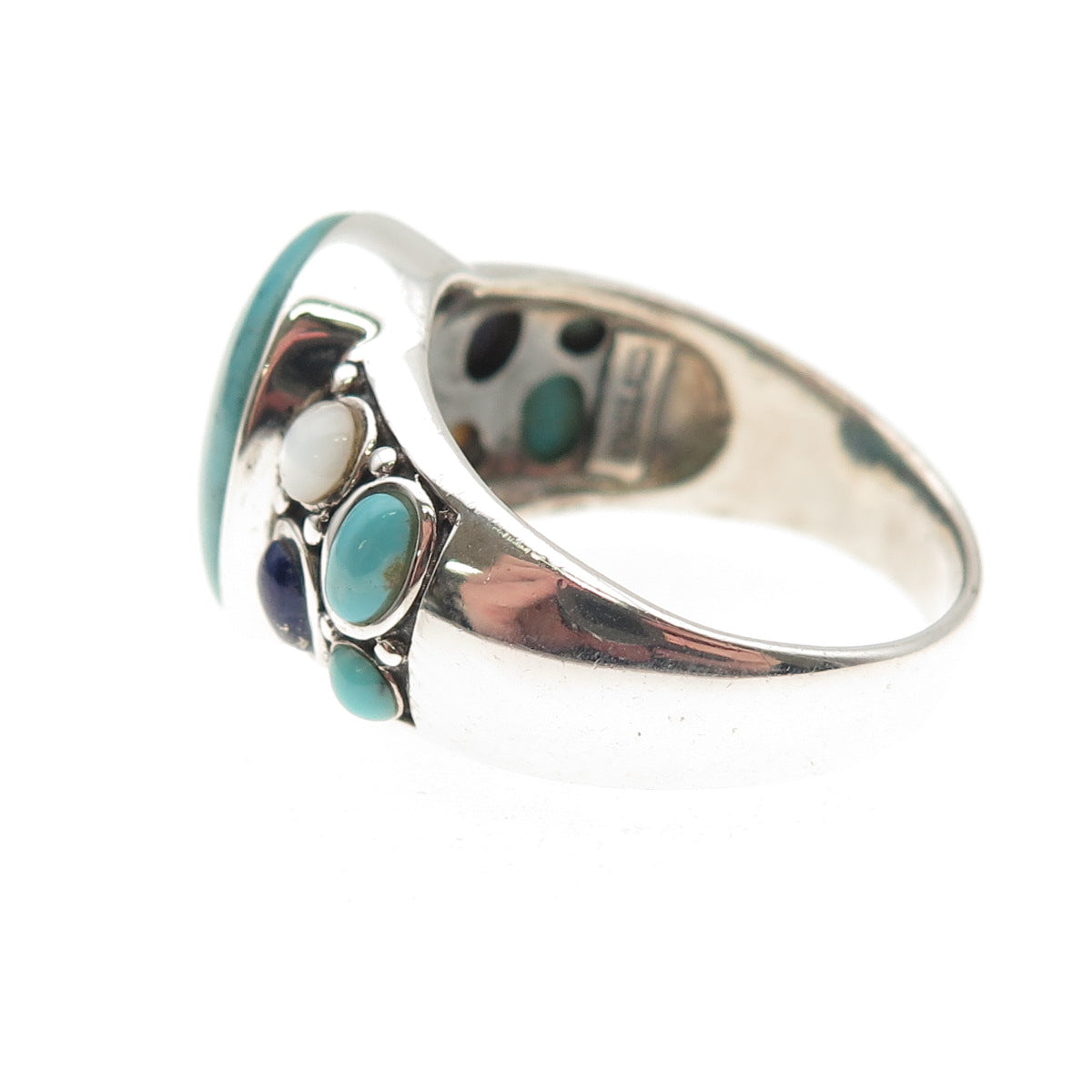 SX Sally C 925 Sterling Silver Vintage Real Turquoise Lapis MOP Ring Size 10