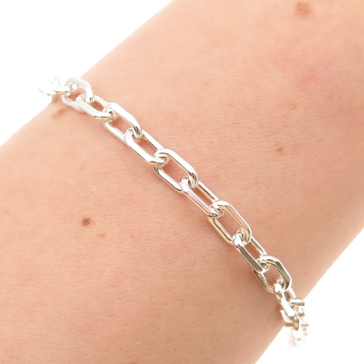 925 Sterling Silver Vintage Italy Paperclip Oval Link Bracelet 6.75"