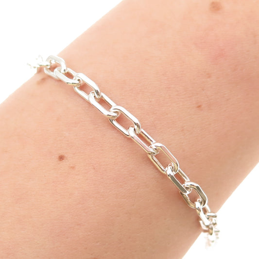 925 Sterling Silver Vintage Italy Paperclip Oval Link Bracelet 6.75"