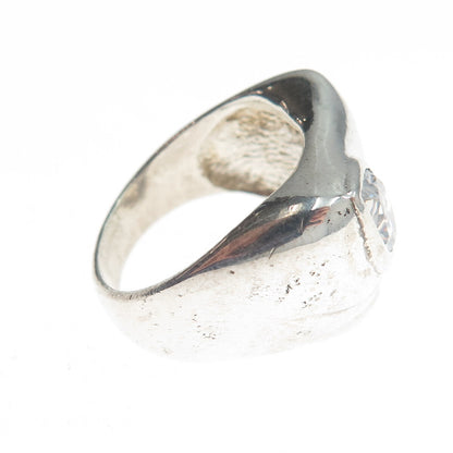 925 Sterling Silver Vintage Pear-Cut Shaped C Z Ribbed Modernist Ring Size 9