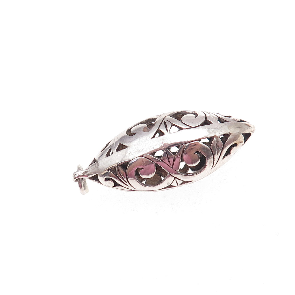 925 Sterling Silver Vintage Floral Scroll Oxidized Charm Pendant