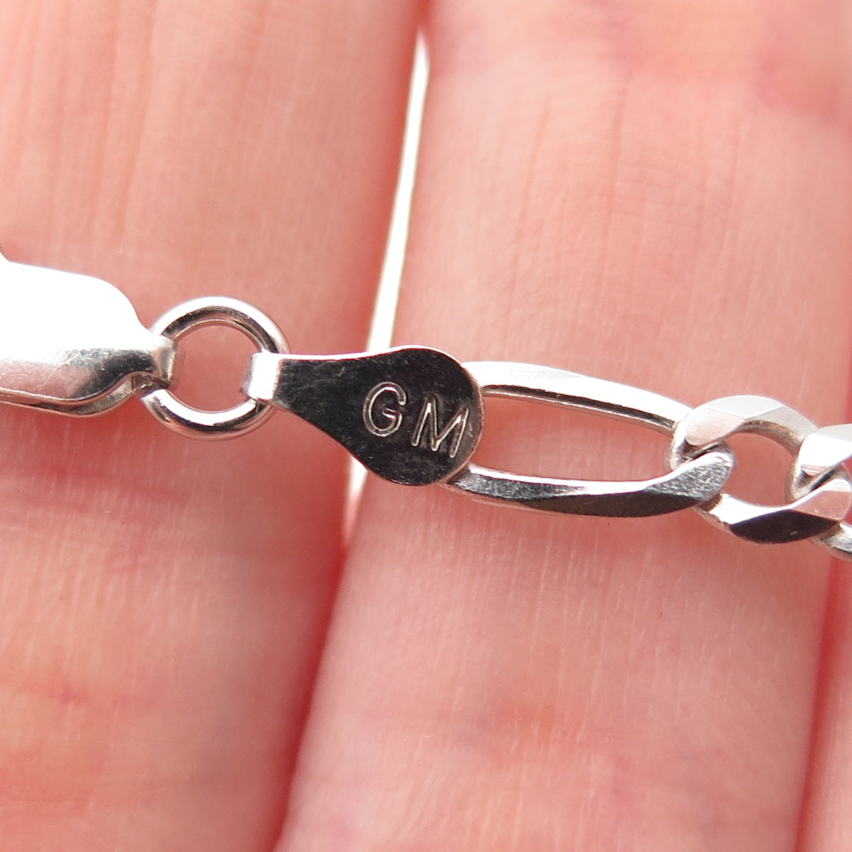 P. LUX 925 Sterling Silver Italy Figaro Chain Necklace 22"