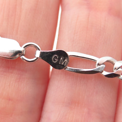 P. LUX 925 Sterling Silver Italy Figaro Chain Necklace 22"