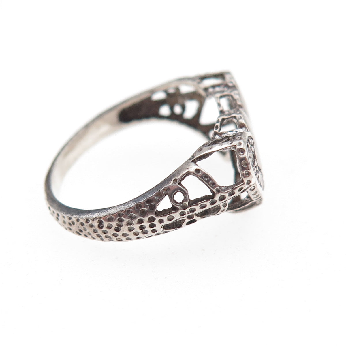 925 Sterling Silver Round-Cut C Z Couple Heart Oxidized Ring Size 6