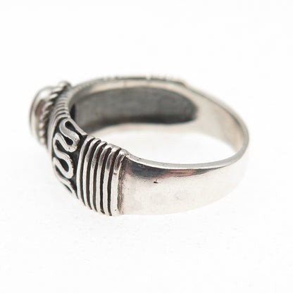 925 Sterling Silver Vintage Real Red Jasper Oxidized Ring Size 7