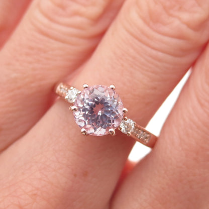 D'Joy 925 Sterling Silver Gold Plated Real Morganite & Moissanite Ring Size 8