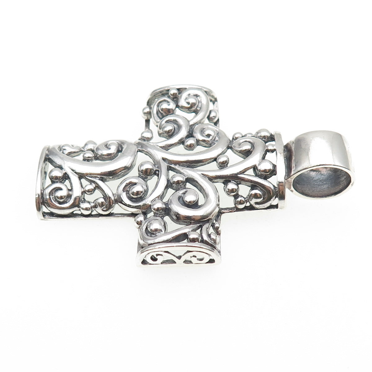 SX Sally C 925 Sterling Silver Vintage Ornate Cross Oxidized Pendant
