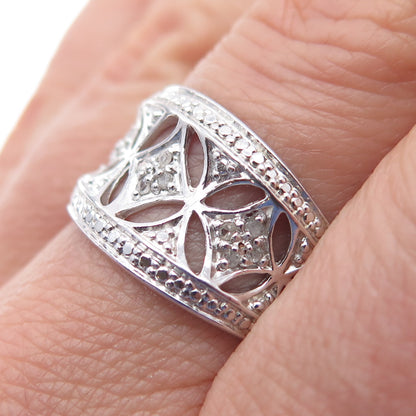 RJ GRAZIANO 925 Sterling Silver Real Round-Cut Diamond Flower Ring Size 10