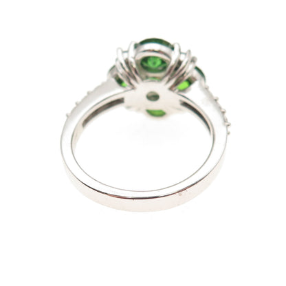 925 Sterling Silver Round-Cut Green & White C Z Ring Size 8
