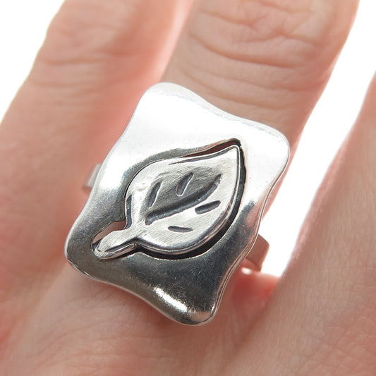925 Sterling Silver Vintage BK France Floral Leaf Modernist Ring Size 6