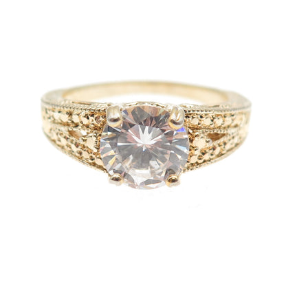 DIADEMA 925 Sterling Silver Gold Plated Round-Cut C Z Engagement Ring Size 8