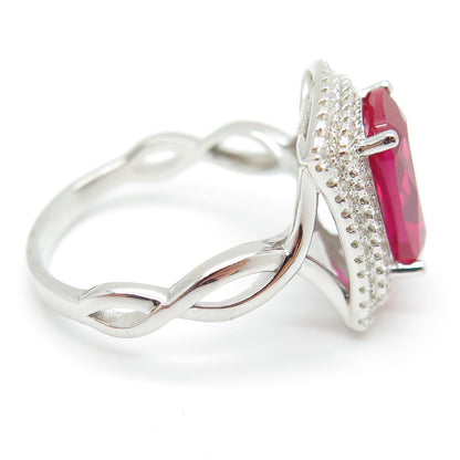 925 Sterling Silver Lab-Created Ruby & Round-Cut C Z Ring Size 8