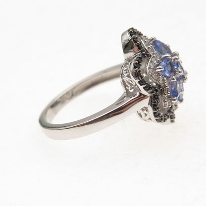 Chuck Clemency 925 Sterling Real Tanzanite Black Spinel White Topaz Ring Size 8