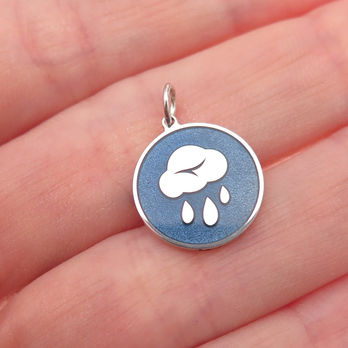925 Sterling Silver Blue Enamel Rain Cloud Charm Pendant