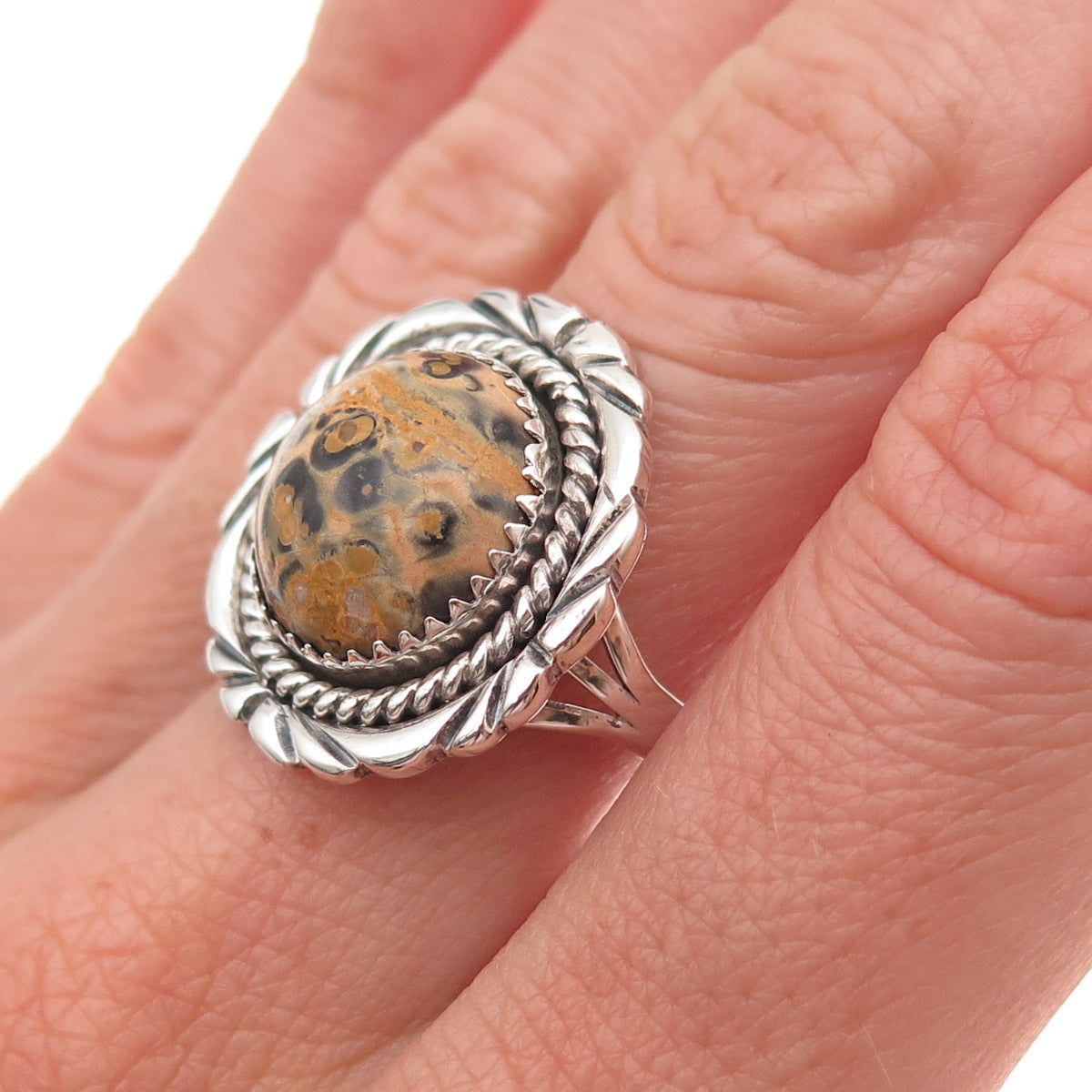 Old Pawn 925 Sterling Silver Vintage Southwestern Jasper Tribal Ring Size 9