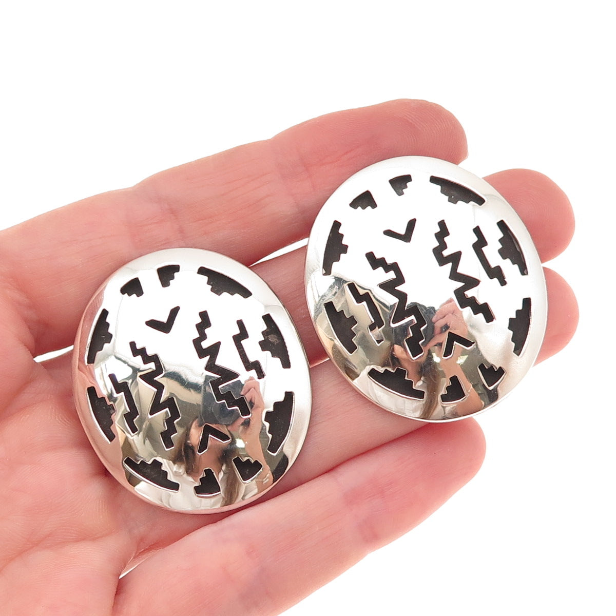 Herbert Taylor Navajo Old Pawn 925 Sterling Silver Vintage Shadow Box Earrings
