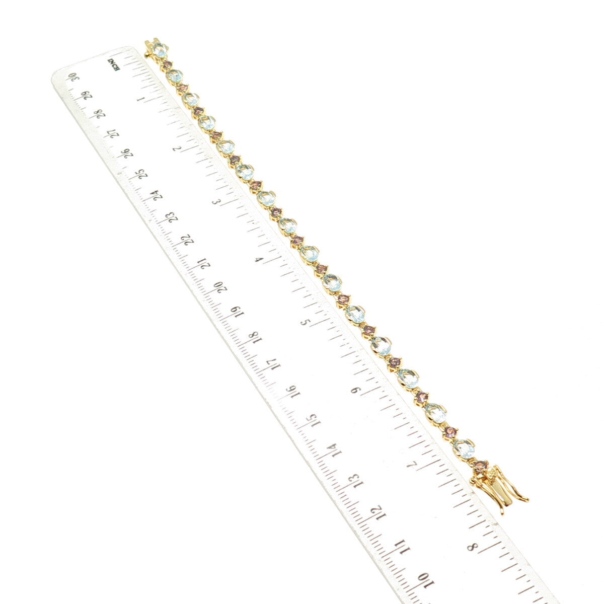 925 Sterling Silver Gold Plated Real Amethyst & Blue Topaz Bracelet 7.25"
