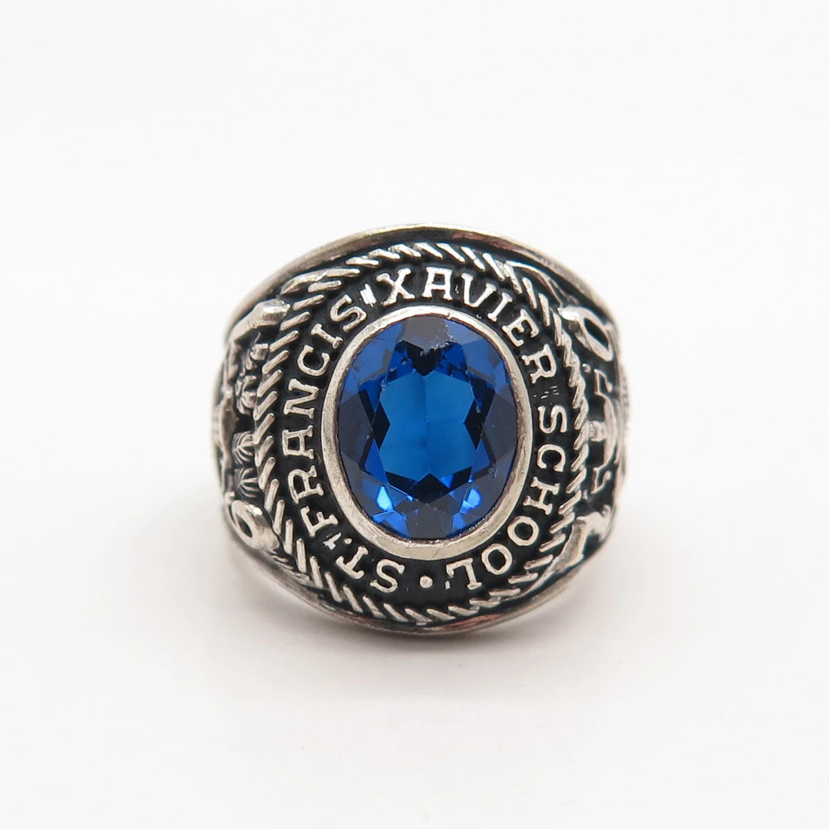 925 Sterling Silver Vintage Glass 1970 "St. Francis Xavier" School Ring Size 6