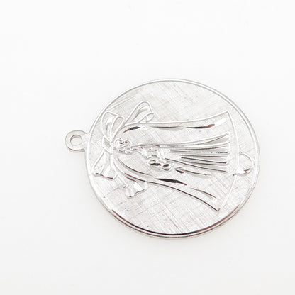 ANSON 925 Sterling Silver Vintage Engraved Bride Oxidized Charm Pendant