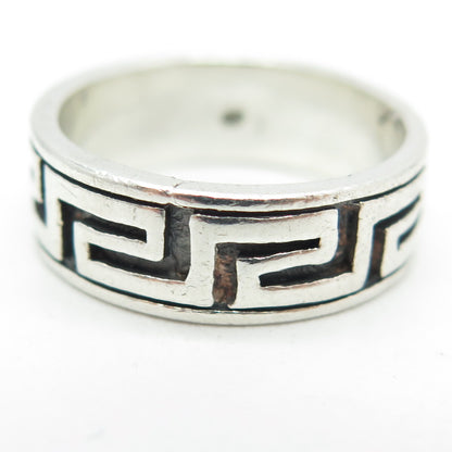 925 Sterling Silver Vintage Greek Maze Band Ring Size 8