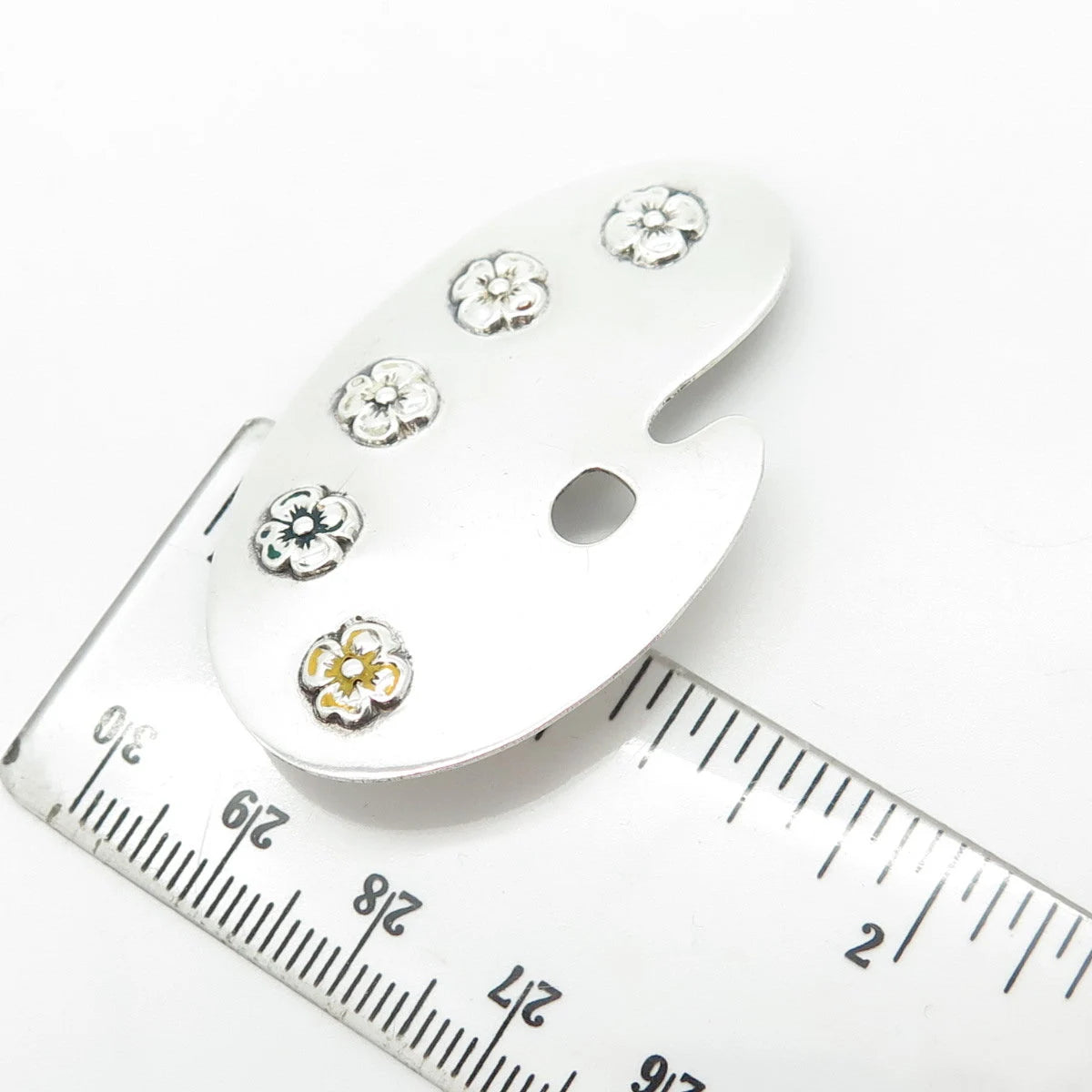 925 Sterling Silver Vintage Lang Enamel Palette Floral Pin Brooch