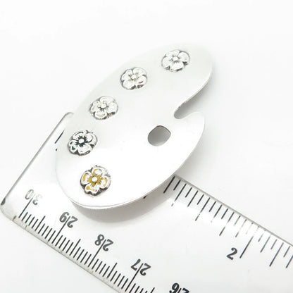 925 Sterling Silver Vintage Lang Enamel Palette Floral Pin Brooch
