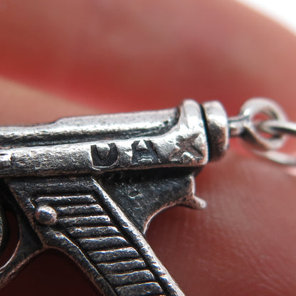 925 Sterling Silver Vintage Luger Pistol Oxidized Charm Pendant