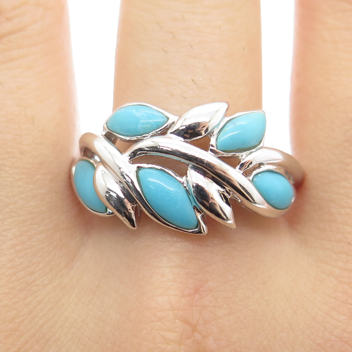 925 Sterling Silver Real Sleeping Beauty Turquoise Laurel Ring Size 10.25