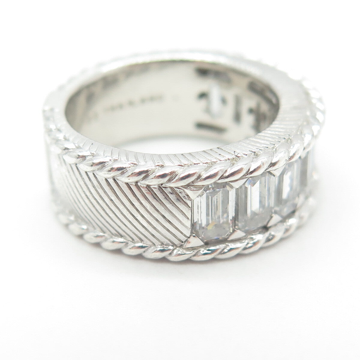 JUDUTH RIPKA 925 Sterling Silver Baguette-Cut C Z Half Eternity Ring Size 5