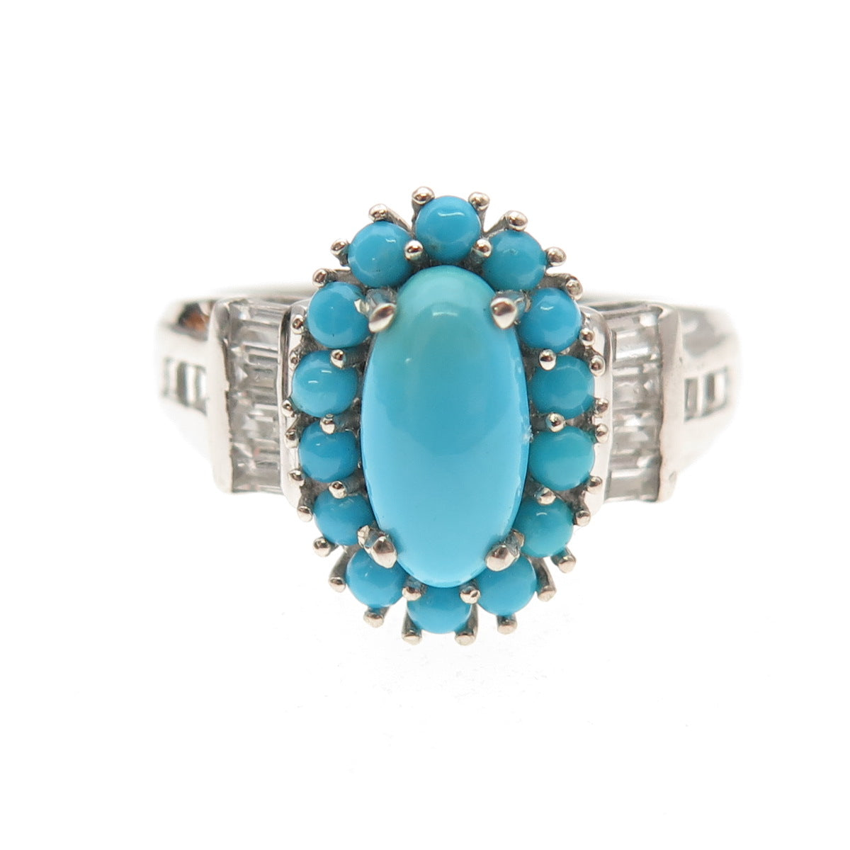 Chuck Clemency 925 Sterling Silver Real Turquoise & White Topaz Ring Size 8