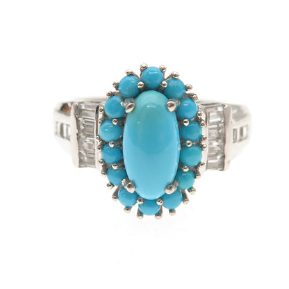 Chuck Clemency 925 Sterling Silver Real Turquoise & White Topaz Ring Size 8