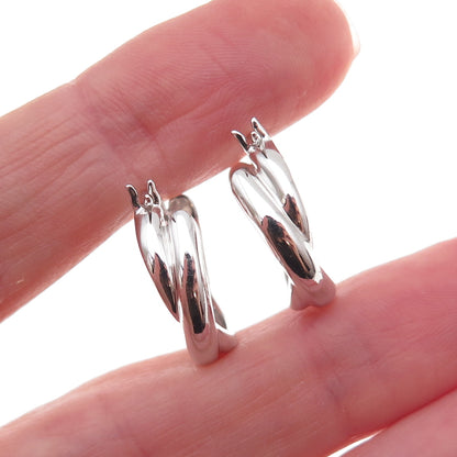 925 Sterling Silver Real Round-Cut Diamond Crisscross Hoop Earrings