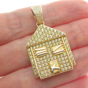925 Sterling Silver Gold Plated Round-Cut C Z House Charm Pendant