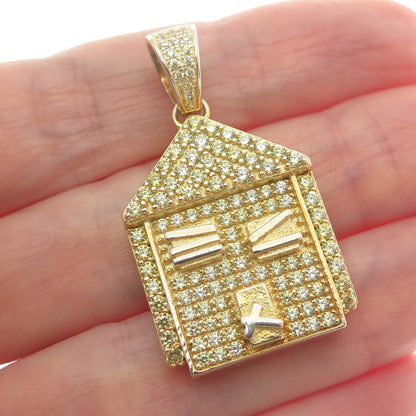 925 Sterling Silver Gold Plated Round-Cut C Z House Charm Pendant