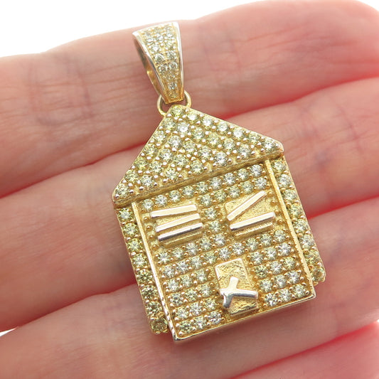 925 Sterling Silver Gold Plated Round-Cut C Z House Charm Pendant