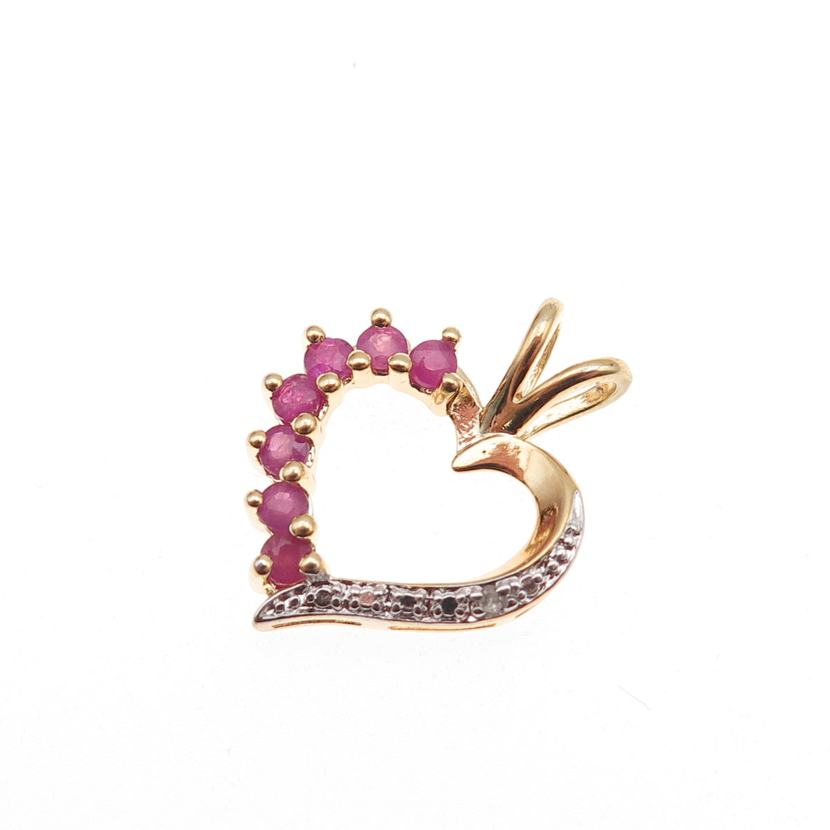 Ross Simons Sterling Silver Gold Plated Real Diamond & Ruby Heart Mini Pendant