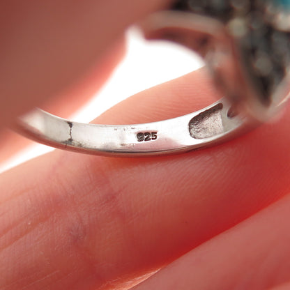 Chuck Clemency 925 Sterling Silver Real Turquoise & Spinel Floral Ring Size 8.25