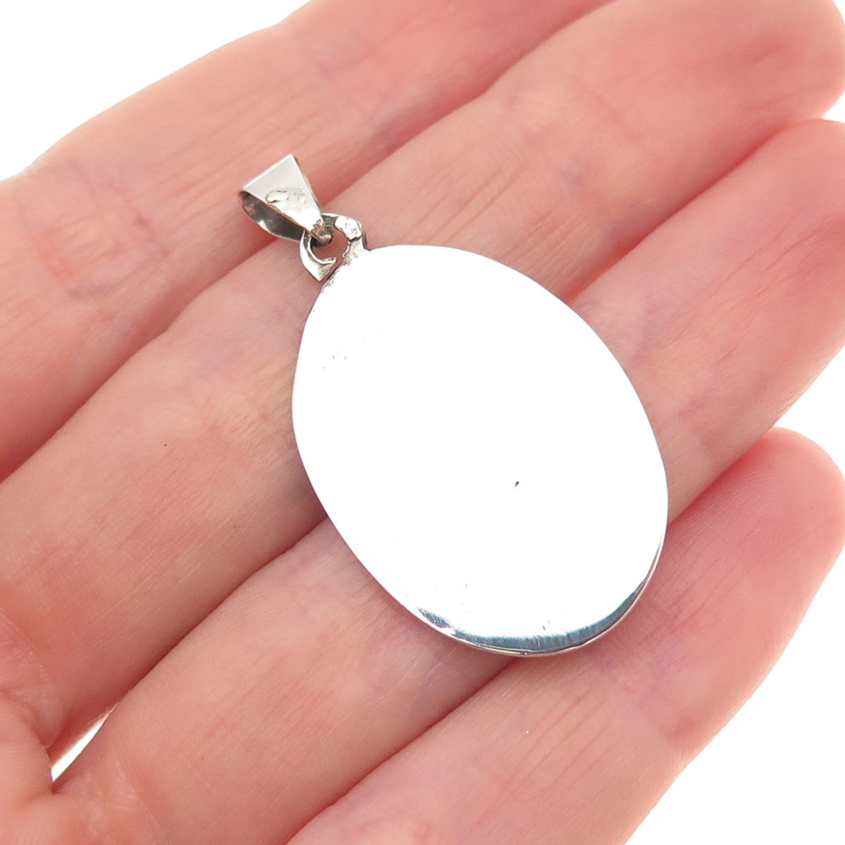 925 Sterling Silver Vintage Mexico Real Turquoise Inlay Heart & House Pendant