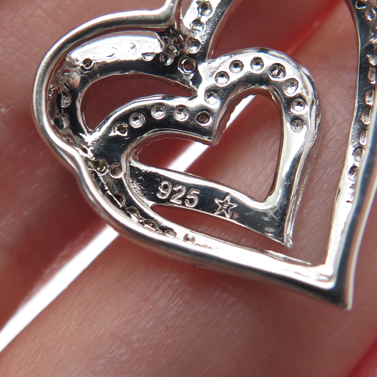 925 Sterling Silver Real Round-Cut Diamond Double Heart Minimalist Slide Pendant