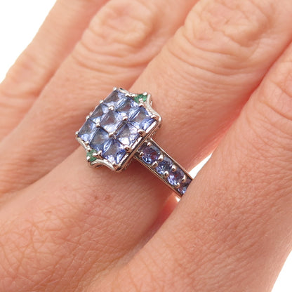 Chuck Clemency 925 Sterling Silver Real Tanzanite & Emerald Ring Size 8