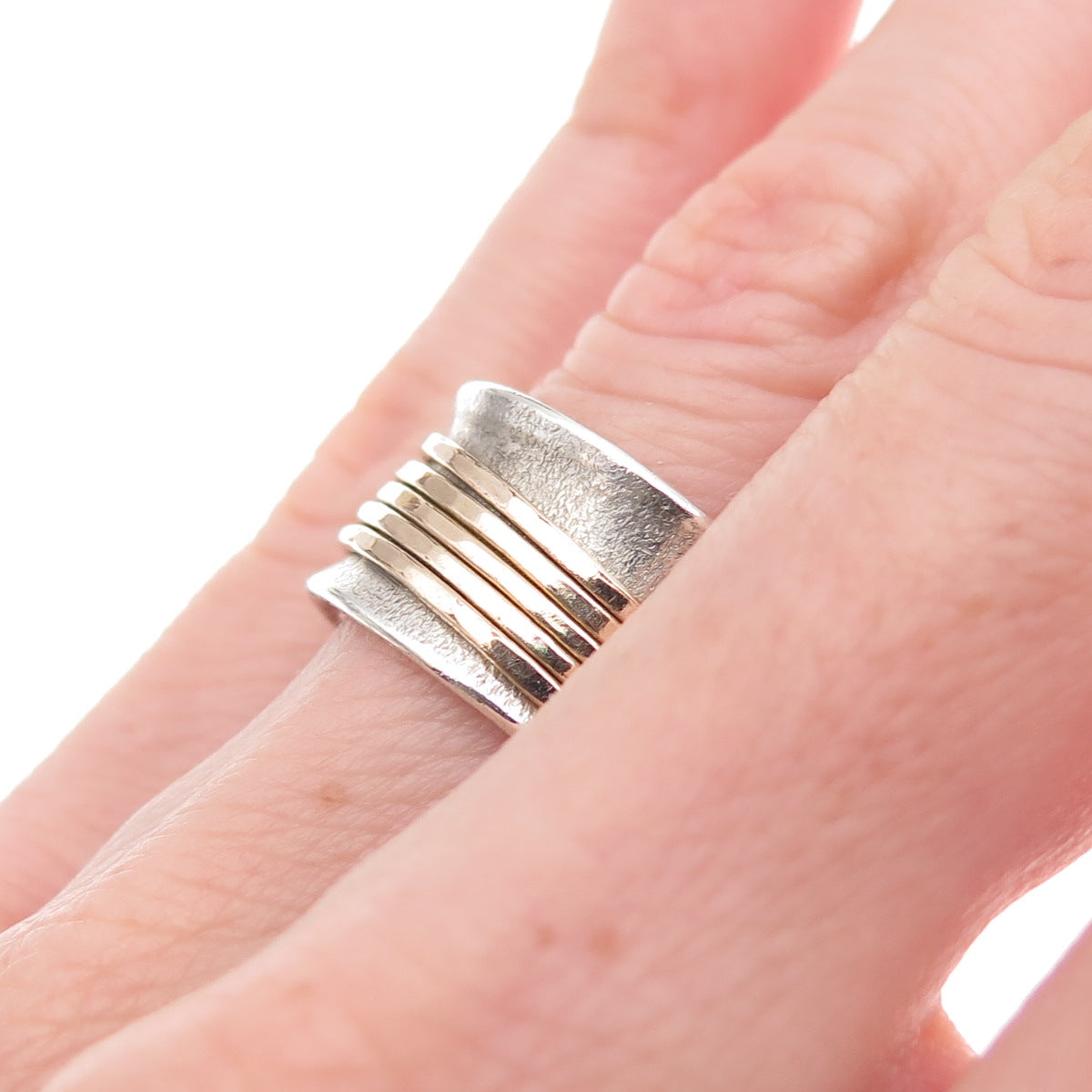 Jeffery Levin 925 Sterling Silver 2-Tone Vintage Rotating Band Ring Size 6.25