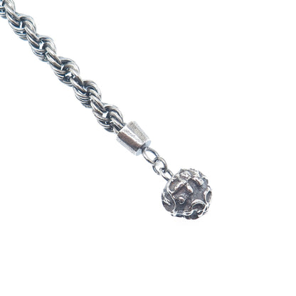925 Sterling Silver Vintage Modernist Ball Oxidized Twisted Link Bracelet 7.25"