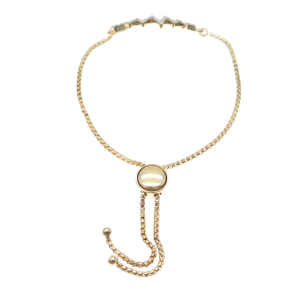 925 Sterling Silver Gold Plated C Z Heartbeat Adjustable Box Bracelet 6-9.25"