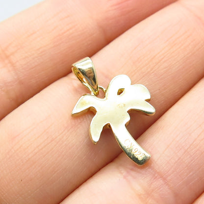 925 Sterling Silver Gold Plated Enamel Palm Tree Pendant