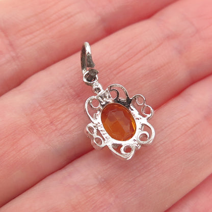 925 Sterling Silver Vintage Rhinestone Ornate Mini Charm Pendant